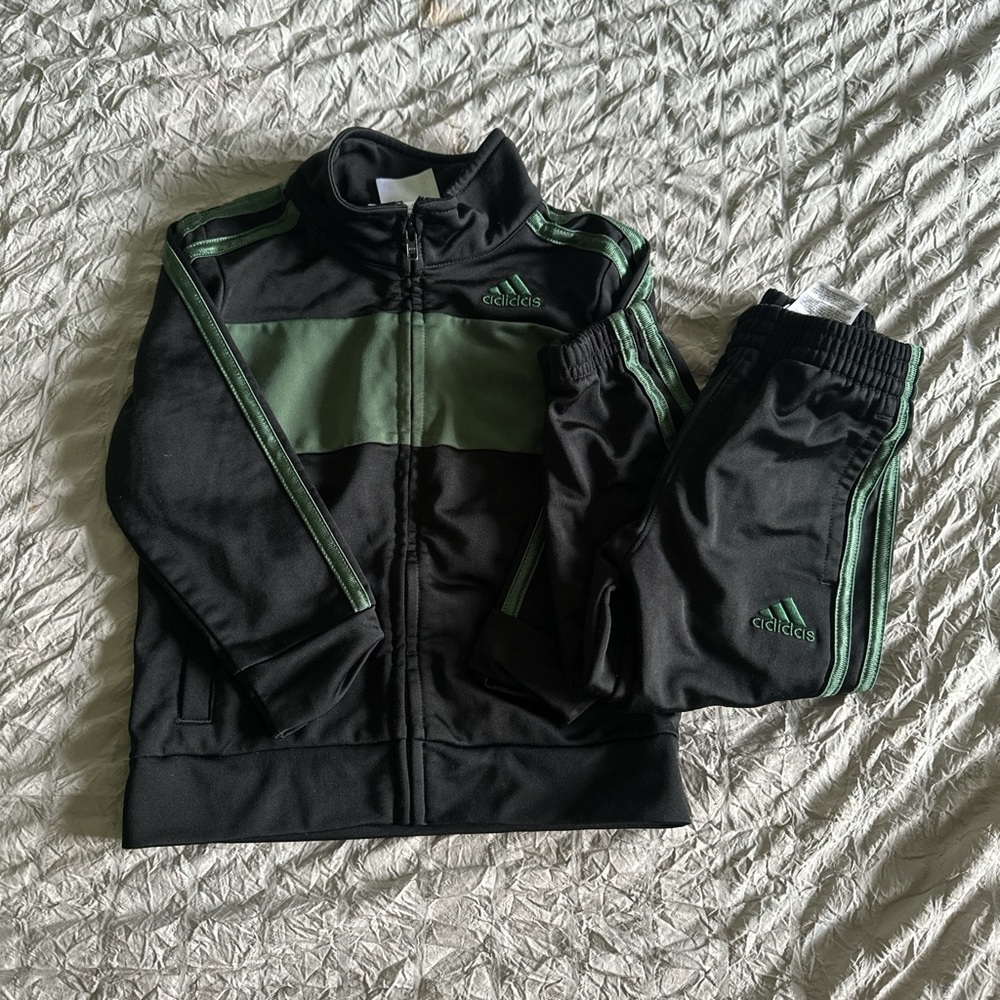 Adidas Kids Black and Green Jacket Set